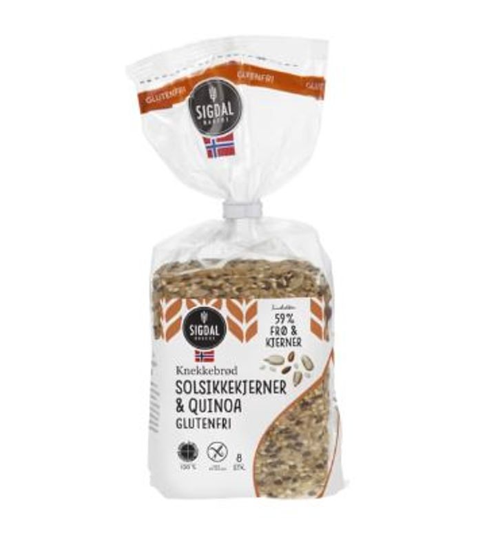  Sigdal Knekkebrød Glutenfri Solsikkekjerner& Quinoa 190g.