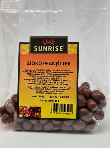 Sjoko Peanøtter Sunrise 195g.