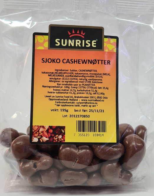 Hovedbilde Sunrise Sjoko Cashewnøtter 170g.
