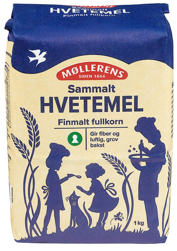 Møllerens Sammalt Hvetemel Finmalt Fullkorn 1kg.