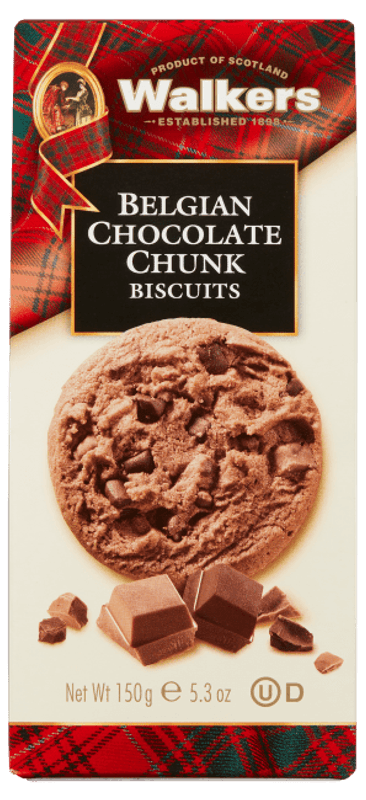 Walkers Belgian Chocolate Chunk Biscuits 150g.