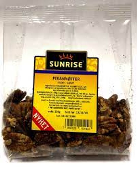 Hovedbilde Sunrise Pekannøtter Rå/Usaltet Sunrise 135g.