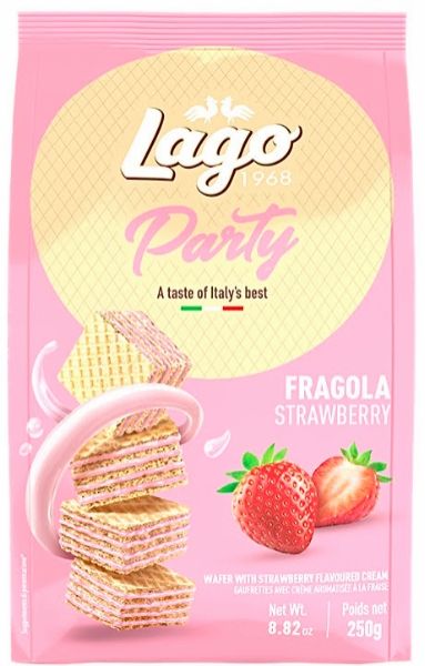 Wafer Strawberry Cream Lago 250g.