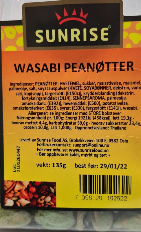 wasabi peanøtter Sunrise 120g.