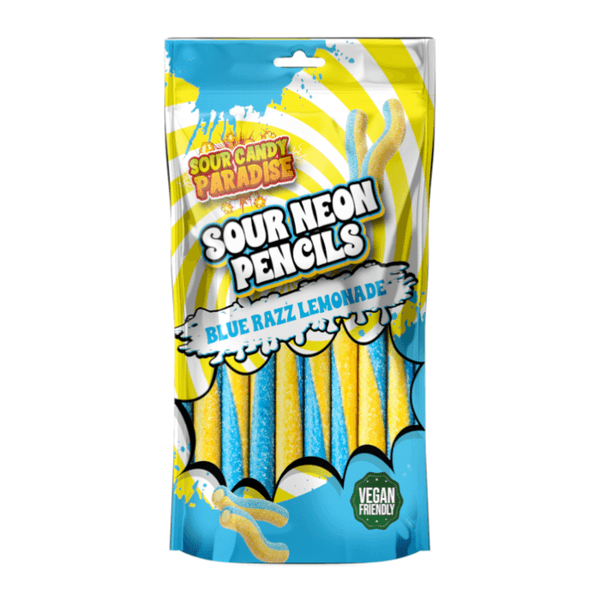 Candy Paradise Sour Neon Pencils Blue Razz Lemonade 130g./ Halal/ Vegan