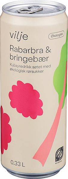 Vilje Kullsyredrikk Bringebær& Rabarbr 330ml.