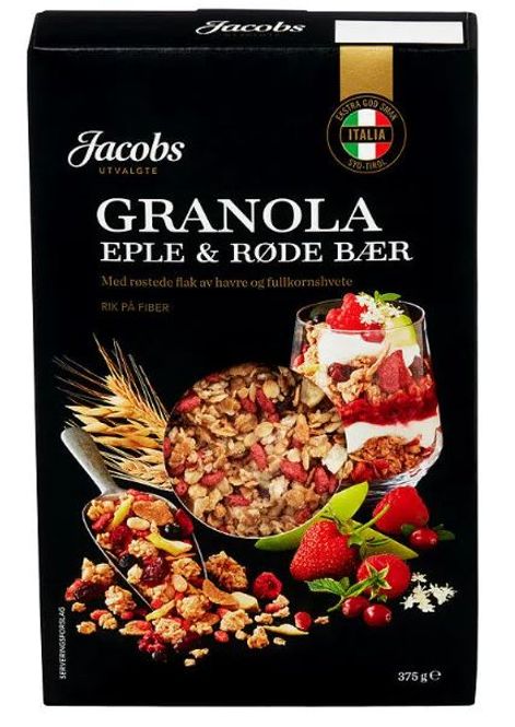 Hovedbilde Jacobs Granola Eple&Røde Bær 375g.
